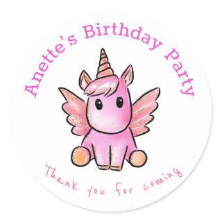 Cute Unicorn Pink | Birthday Thank You Classic Round Sticker