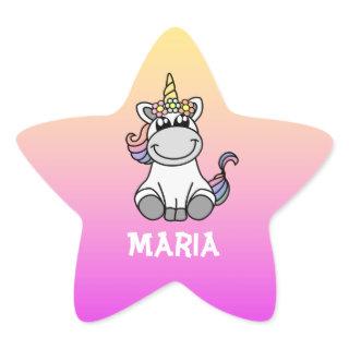 Cute Unicorn Rainbow Gradient Personalized Name Star Sticker