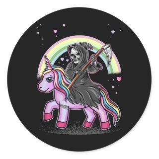 Cute Unicorn Reaper Rainbow Pastel Goth Kawaii Classic Round Sticker