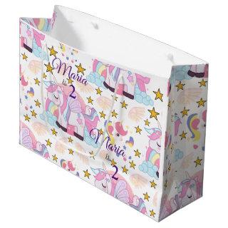 Cute Unicorn Stars Magical Custom Name  Large Gift Bag