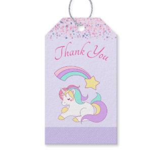 Cute Unicorn with Colorful Shooting Star Thank You Gift Tags