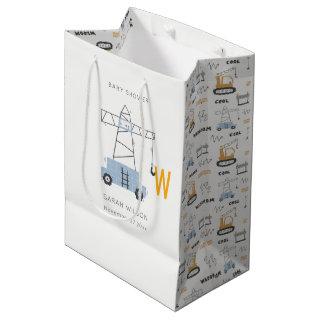 Cute Urban Construction Crane Boy's Baby Shower Medium Gift Bag