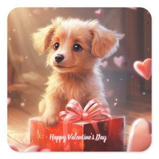 Cute Valentine's Day puppy postcard Square Sticker