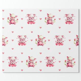 Cute Valentine's Day Watercolor Piglets on White