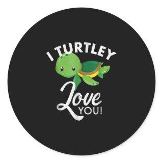 Cute Valentines Turtle I Turtley Love You Classic Round Sticker
