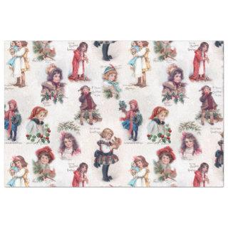 Cute Victorian Children w/Christmas Greetings Tissue Paper