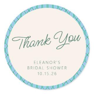 Cute Vintage Blue Green Bridal Shower Thank You Classic Round Sticker