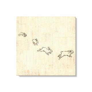 Cute Vintage Bunny Themed Jumping Rabbits Art Canvas Print