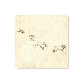 Cute Vintage Bunny Themed Jumping Rabbits Art Canvas Print