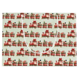 Cute Vintage Christmas Train with Toys Pattern Large Gift Bag