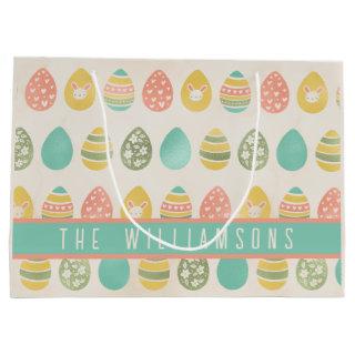 Cute Vintage Eggs Personalized Easter Large Gift Bag