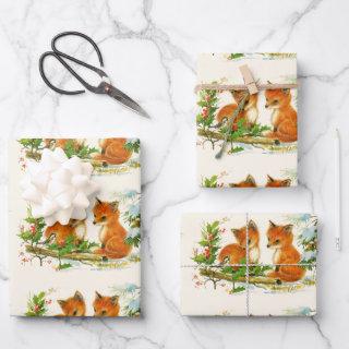 Cute Vintage Foxes Retro Christmas Scene  Sheets