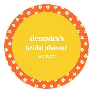 Cute Vintage Orange Daisies Bridal Shower Custom Classic Round Sticker