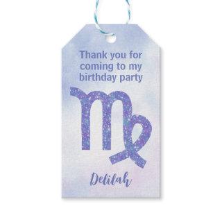 Cute Virgo Custom Purple Astrology Birthday Party Gift Tags