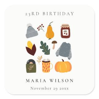 Cute Warm Cozy Autumn Essential Any Age Birthday Square Sticker