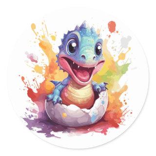 Cute Watercolor Baby Dinosaur  Classic Round Sticker