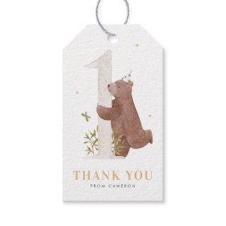 Cute Watercolor Bear Woodland First Birthday Party Gift Tags
