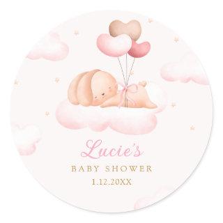 Cute Watercolor Bunny Balloon Boho Baby Shower Classic Round Sticker
