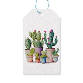 Cute watercolor cacti cactus succulents in pots gift tags