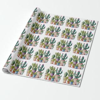 Cute watercolor cacti cactus succulents in pots