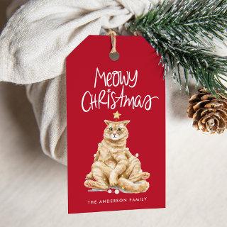 Cute Watercolor Cat Meowy Christmas Gift Tags