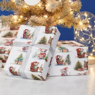 Cute Watercolor Christmas Mice