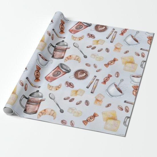 Cute Watercolor Coffee Lover Pattern Pastel Blue