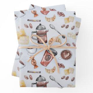 Cute Watercolor Coffee Lover Pattern Pastel Blue   Sheets