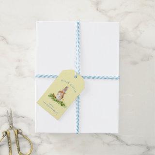 Cute watercolor Easter bunny on Yellow Gift Tags