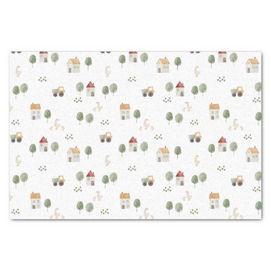 Cute Watercolor Farm Pattern Tissue Paper
