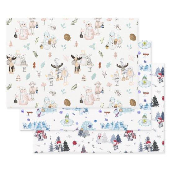 Cute Watercolor Holiday Snowman Christmas Pattern  Sheets