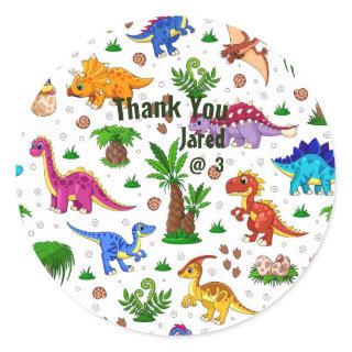 Cute Watercolor Kids' Birthday Dinosaur Thank You Classic Round Sticker