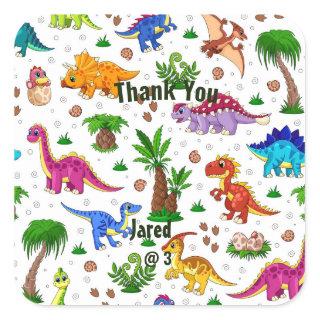 Cute Watercolor Kids' Birthday Dinosaur Thank You Square Sticker