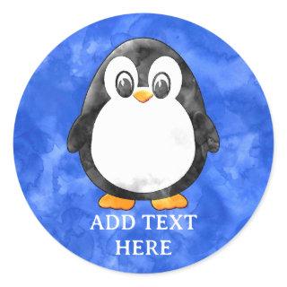 Cute Watercolor Penguin Blue  Classic Round Sticker