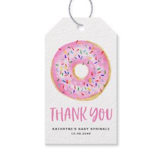Cute Watercolor Pink Donut Baby Sprinkle Thank You Gift Tags