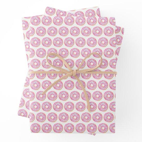 Cute Watercolor Pink Sprinkle Donuts Pattern  Sheets