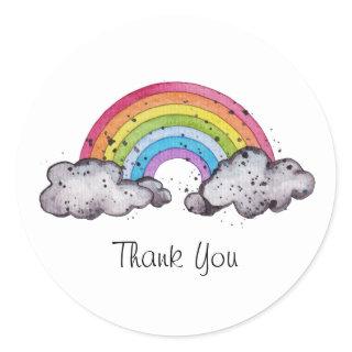 Cute Watercolor Rainbow And Clouds Classic Round Sticker
