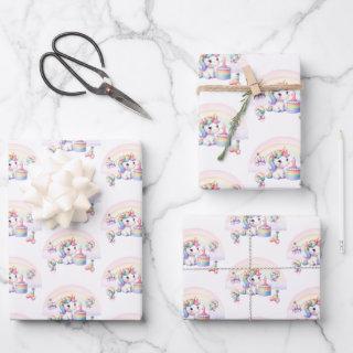 Cute Watercolor Rainbow Unicorn Girl 1st Birthday   Sheets