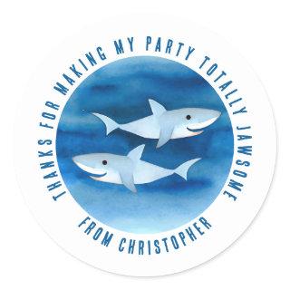 Cute Watercolor Sharks Thank You Favor Classic Round Sticker