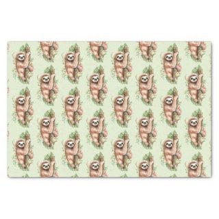 Cute Watercolor Sloth & Tropical Leaves Tissue Paper