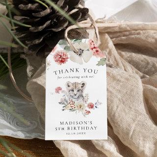 Cute Watercolor Snow Leopard Birthday Party Gift Tags