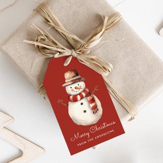 Cute Watercolor Snowman Merry Christmas Gift Tags
