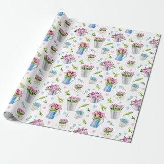 Cute Watercolor Spring Flower Pattern Happy Easter