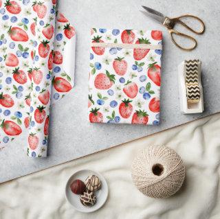 Cute Watercolor Strawberry and Blueberry Pattern