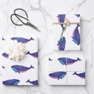 Cute Whale Art Drawing in Ocean Blue and White  Sheets