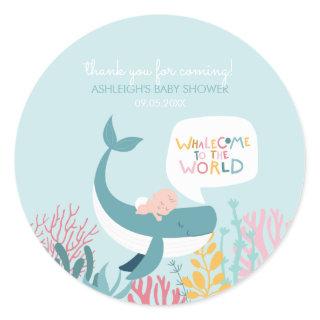 Cute Whale Baby Shower Classic Round Sticker