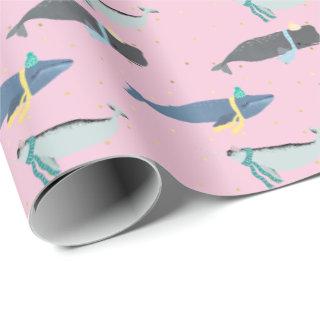 Cute Whale Narwhal Winter Birthday Girl Pink