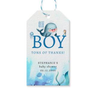 Cute Whale Under Sea Watercolor Boy Baby Shower Gift Tags