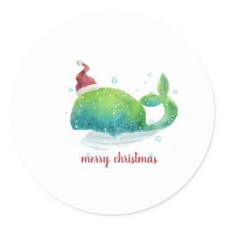 Cute Whale with Santa Hat Classic Round Sticker