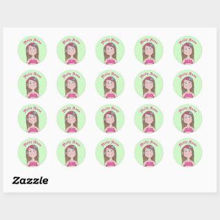 Cute Whimsical Girly Girl Cartoon Drawing Classic Round Sticker